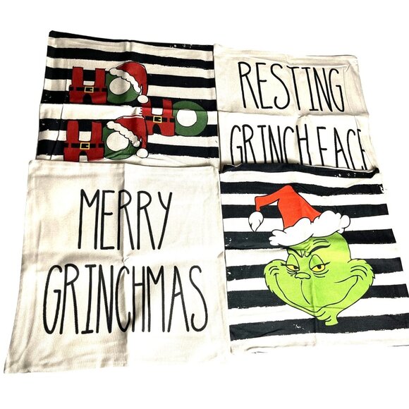 4PK Grinch Themed Pillow Covers Christmas 18in Square Dr Seuss Various Designs - Picture 1 of 8